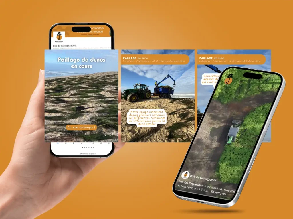 Mockup de publication sur les réseaux sociaux pour Bois de Gascogne dans la filière forêt-bois