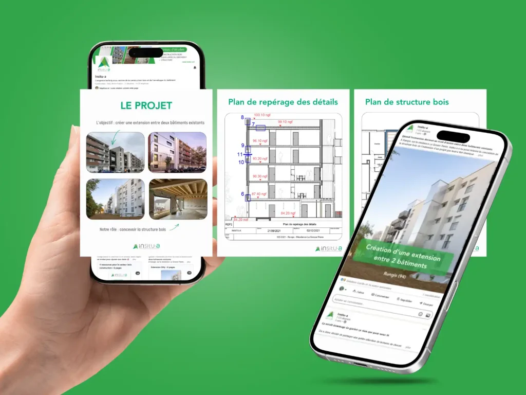 Mockup de publication sur les réseaux sociaux pour Insitu-A dans la filière forêt-bois