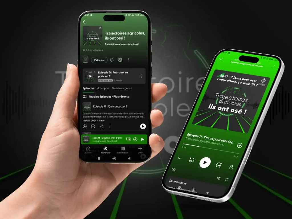 Mockup du podcast Trajectoires Agricoles, ils ont osé ! sur Spotify